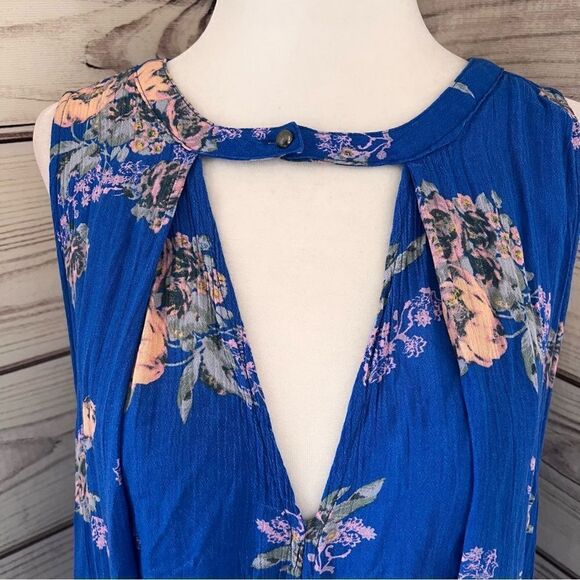 Free People Snap Out Of It Blue Floral Cutout Flowy Mini Dress - Picture 3 of 13